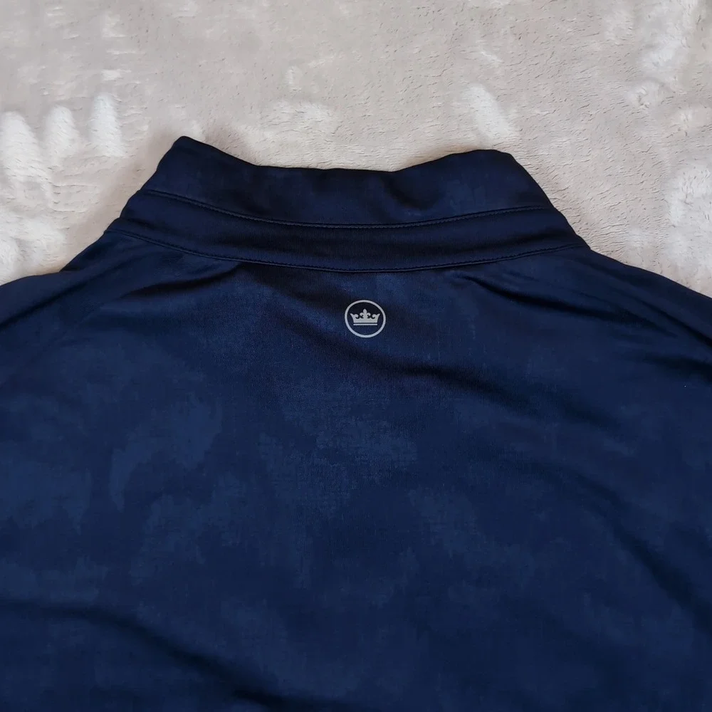 Peter Millar Verge Windowpane‎ 1/4-Zip Pullover Mens XL Navy Blue Golf Athletic